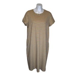 Mohnton Made Midi Tee Shirt Dress Stripe Tan Upcycled Cotton Stitch Fix 1X
